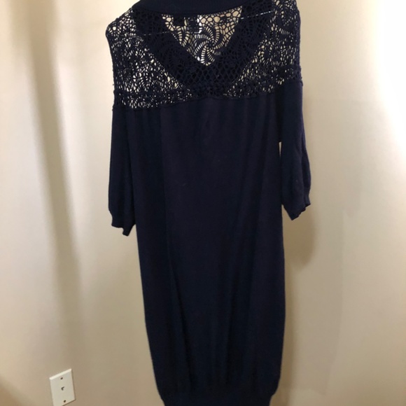 Long Navy Blue Sweater Dress-  lacy/crochet detail (large) - Picture 2 of 7